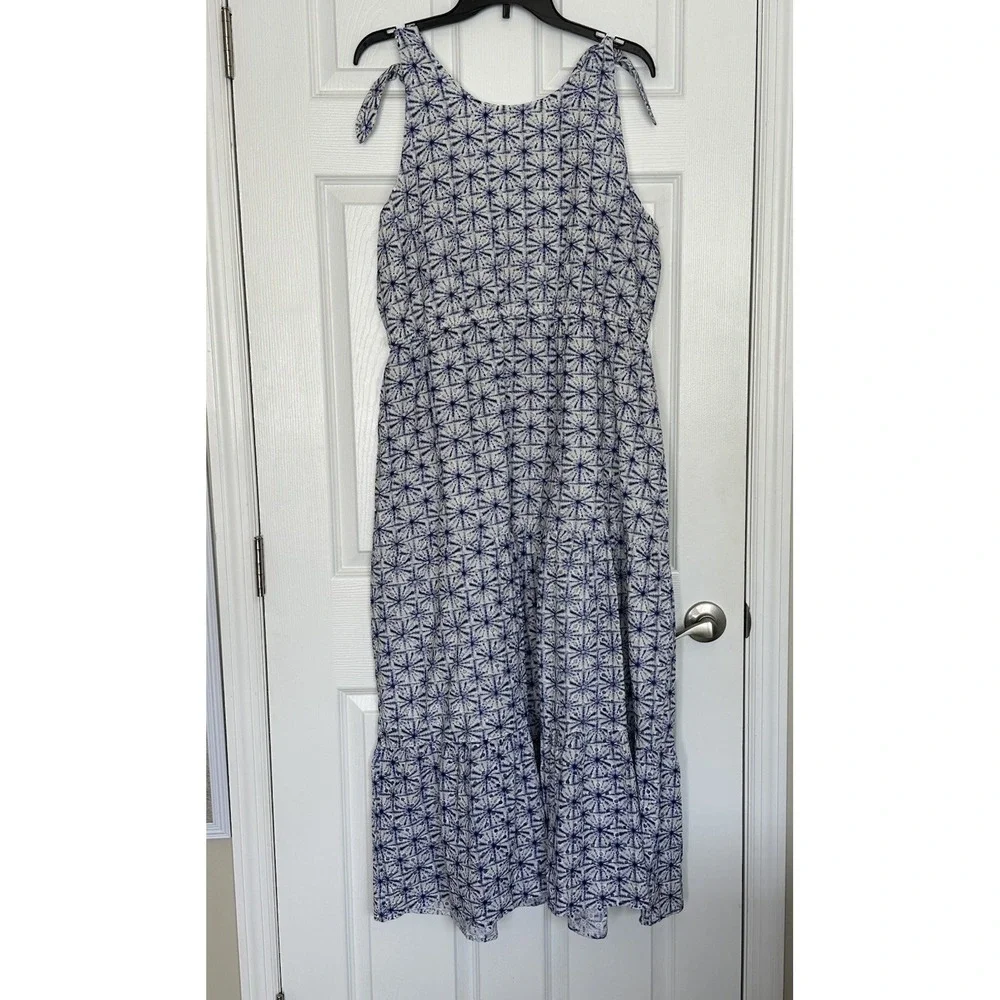 Soft Surroundings Kyoto Embroidered White Blue Eyelet‎ Tiered Maxi Dress Sz PXL - Picture 10 of 12